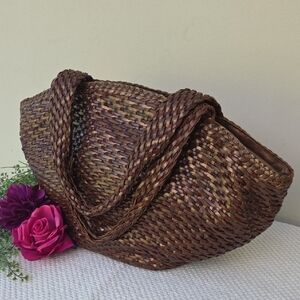 De Vecchi By Hamilton Hodge Brown Copper Woven Leather Large Tote Bag